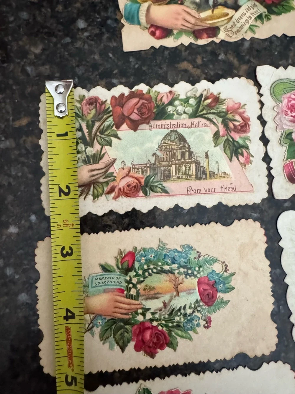 7 Antique Victorian 1893 Chicago Worlds Fair Die Cut Friendship Calling Cards
